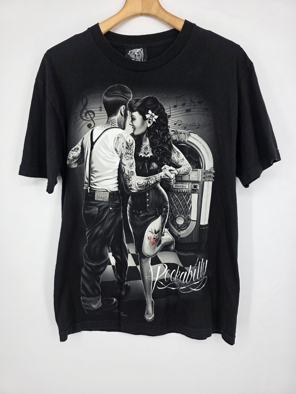 DGA Rockabilly Graphic Black Men's T-Shirt Size L.